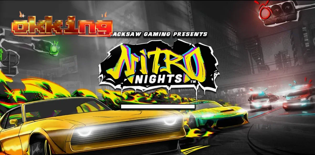 Giao diện trò chơi slot Nitro Nights với phong cách đua xe đường phố neon